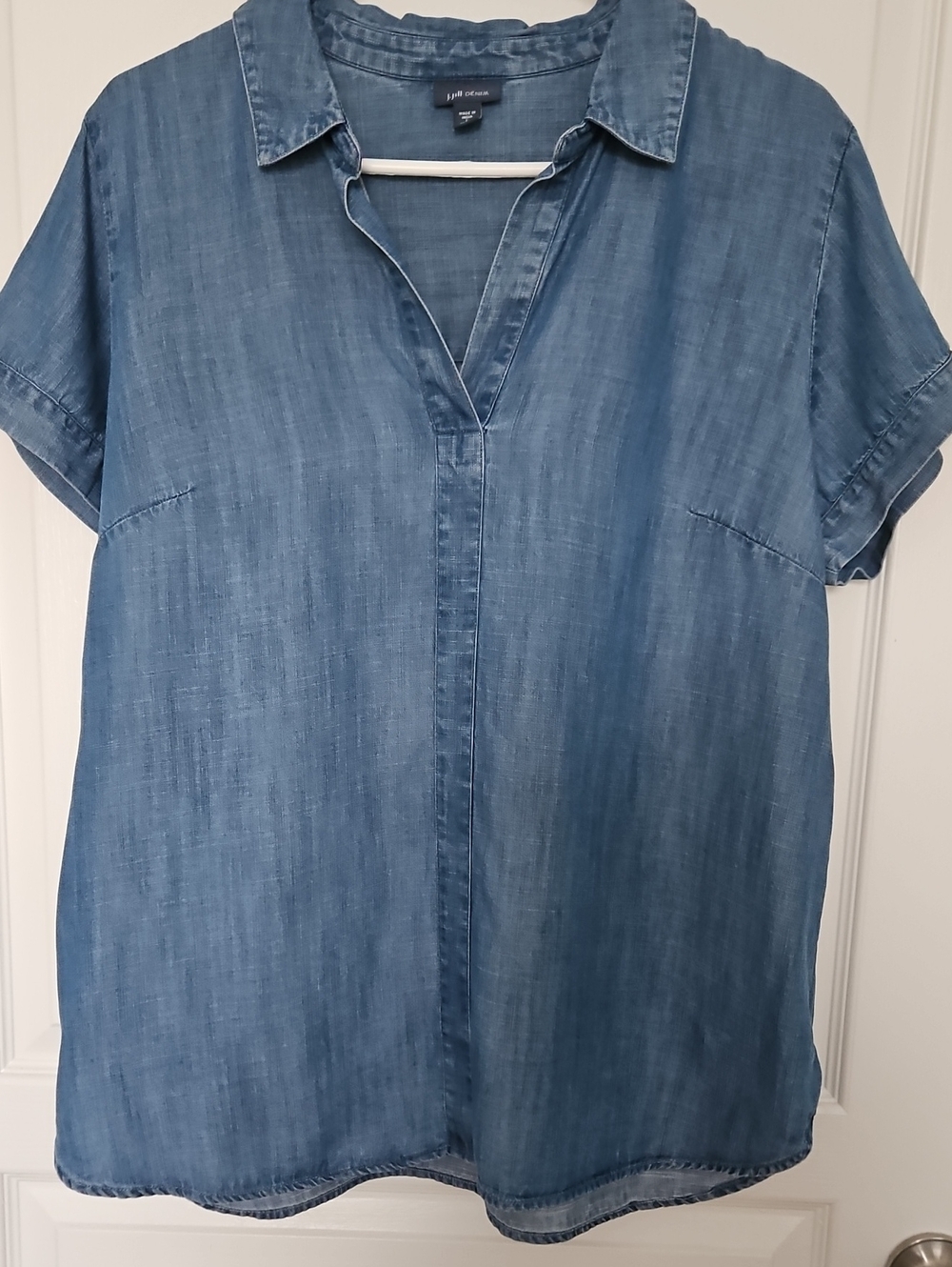 J. Jill Tencel V-Neck Short Sleeve Blouse, Petite Large